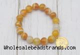 CGB6851 10mm, 12mm yellow banded agate beaded bracelet with alloy pendant