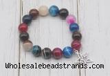 CGB6855 10mm, 12mm colorful banded agate beaded bracelet with alloy pendant