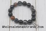 CGB6857 10mm, 12mm black banded agate beaded bracelet with alloy pendant