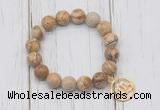 CGB6875 10mm, 12mm picture jasper beaded bracelet with alloy pendant