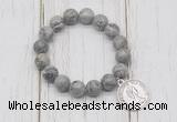 CGB6876 10mm, 12mm grey picture jasper beaded bracelet with alloy pendant