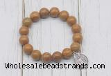 CGB6880 10mm, 12mm wooden jasper beaded bracelet with alloy pendant