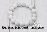 CGB6890 10mm, 12mm matte white howlite beaded bracelet with alloy pendant