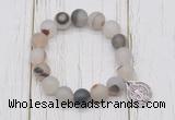 CGB6892 10mm, 12mm matte montana agate beaded bracelet with alloy pendant