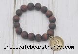 CGB6899 10mm, 12mm matte red tiger eye beaded bracelet with alloy pendant