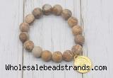 CGB6905 10mm, 12mm matte picture jasper beaded bracelet with alloy pendant