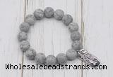 CGB6906 10mm, 12mm matte grey picture jasper beaded bracelet with alloy pendant