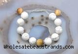 CGB6938 12mm round white howlite & golden tiger eye adjustable bracelets