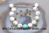 CGB6942 12mm round white howlite & blue howlite adjustable bracelets