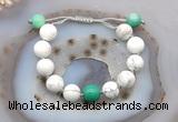 CGB6944 12mm round white howlite & grass agate adjustable bracelets