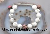 CGB6947 12mm round white howlite & rhodonite adjustable bracelets