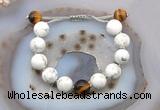 CGB6948 12mm round white howlite & yellow tiger eye adjustable bracelets