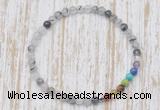 CGB7089 7 chakra 4mm black rutilated quartz beaded meditation yoga bracelets