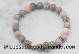 CGB7355 8mm pink zebra jasper bracelet with skull for men or women