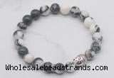 CGB7369 8mm black & white jasper bracelet with buddha for men or women