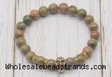 CGB7397 8mm unakite bracelet with skull for men or women