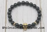 CGB7405 8mm black obsidian bracelet with skull for men or women