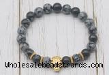 CGB7406 8mm snowflake obsidian bracelet with tiger head for men or women