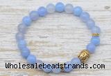 CGB7439 8mm blue banded agate bracelet with skull for men or women