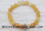 CGB7441 8mm yellow banded agate bracelet with skull for men or women