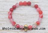 CGB7442 8mm red banded agate bracelet with skull for men or women