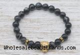 CGB7445 8mm black banded agate bracelet with tiger head for men or women