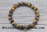 CGB7516 8mm yellow tiger eye bracelet with skull for men or women