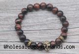 CGB7518 8mm red tiger eye bracelet with skull for men or women