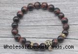 CGB7519 8mm red tiger eye bracelet with skull for men or women