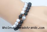 CGB7604 8mm matte black onyx & white howlite mala stretchy bracelets