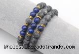 CGB7610 8mm matte black labradorite & lapis lazuli mala stretchy bracelets