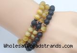 CGB7612 8mm black lava & golden tiger eye mala stretchy bracelets