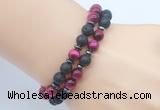 CGB7617 8mm black lava & red tiger eye mala stretchy bracelets