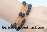 CGB7625 8mm black lava & citrine gemstone mala stretchy bracelets