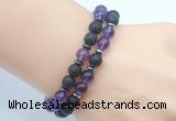 CGB7635 8mm black lava & amethyst gemstone mala stretchy bracelets