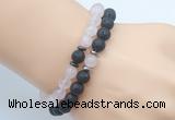 CGB7636 8mm black lava & rose quartz mala stretchy bracelets