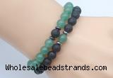 CGB7638 8mm black lava & green aventurine mala stretchy bracelets