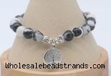 CGB7769 8mm black & white jasper bead with luckly charm bracelets