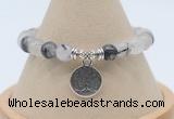 CGB7894 8mm black rutilated quartz bead with luckly charm bracelets