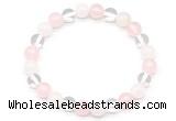 CGB8000 8mm white crystal, white jade & rose quartz beaded stretchy bracelets