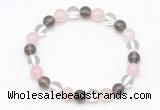 CGB8001 8mm white crystal, rose quartz & smoky quartz beaded stretchy bracelets