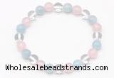 CGB8002 8mm aquamarine, white crystal & rose quartz beaded stretchy bracelets