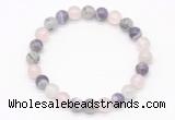 CGB8003 8mm black rutilated quartz, dogtooth amethyst & rose quartz beaded stretchy bracelets