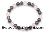 CGB8005 8mm garnet, rose quartz & smoky quartz beaded stretchy bracelets