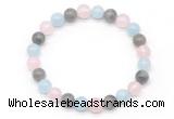 CGB8006 8mm aquamarine, labradorite & rose quartz beaded stretchy bracelets