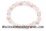 CGB8007 8mm white crystal, rose quartz & white fossil jasper beaded stretchy bracelets