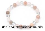 CGB8008 8mm white crystal, rose quartz & sunstone beaded stretchy bracelets