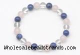 CGB8009 8mm white crystal, rose quartz & lapis lazuli beaded stretchy bracelets