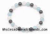 CGB8011 8mm aquamarine, garnet & white jade beaded stretchy bracelets