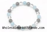 CGB8012 8mm aquamarine, labradorite & white crystal beaded stretchy bracelets